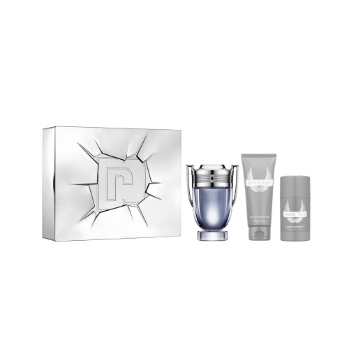 PACO INVICTUS 3 PCS SET FOR MEN: 3.4 EAU DE TOILETTE SPRAY + 3.4 AFTER SHAVE BALM + 2.5 DEODORANT STICK