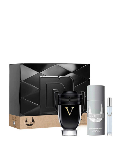 PACO RABANNE INVICTUS VICTORY 3 PCS SET FOR MEN: 3.4 EAU DE PARFUM EXTREME + 5.1 DEODORANT SPRAY + 0.34 EAU DE PARFUM EXTREME