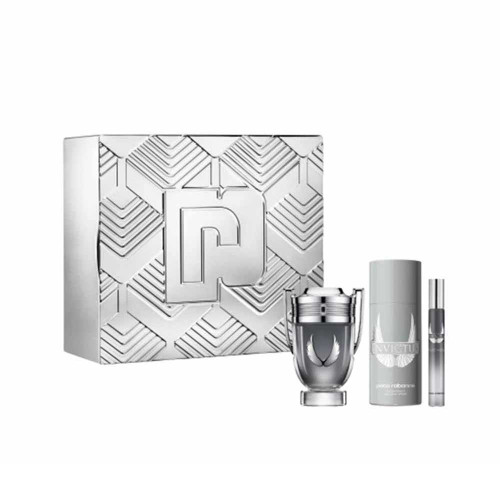 PACO INVICTUS PLATINUM 3 PCS SET FOR MEN: 3.4 EAU DE PARFUM + 5.1 DEODORANT SPRAY + 0.34 EAU DE PARFUM