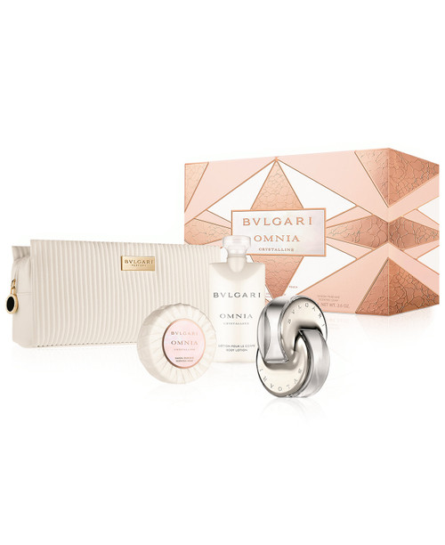 BVLGARI OMNIA CRYSTALLINE 4 PCS SET: 2.2 EDT SP + 2.5 BODY LOTION + 2.5 SCENTED SOAP + BEAUTY POUCH