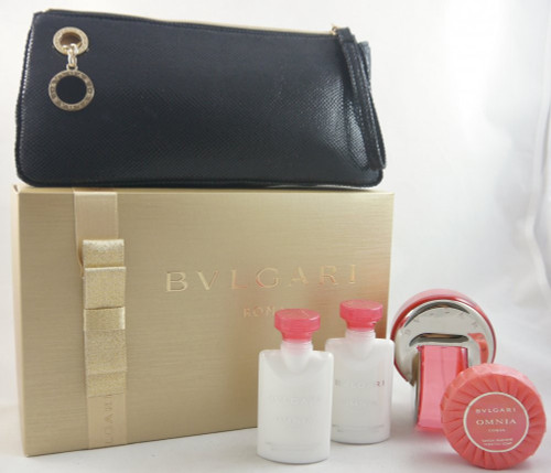 BVLGARI OMNIA CORAL 5 PCS SET: 2.2 EDT SP + 2*40 ML BODY LOTION + 1.7 OZ SOAP + BEAUTY POUCH