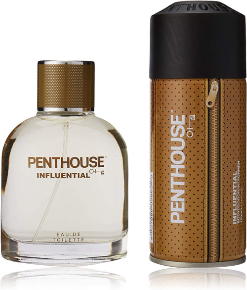 PENTHOUSE INFLUENTIAL 2 PCS SET FOR MEN: 3.4 EAU DE TOILETTE SPRAY + 5 OZ BODY SPRAY