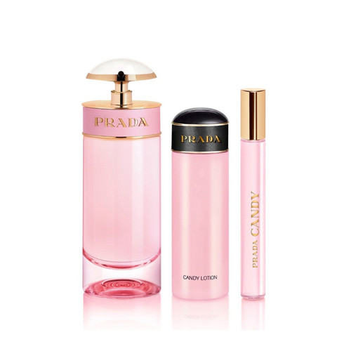 PRADA CANDY FLORALE 3 PCS SET FOR WOMEN: 2.8 EAU DE TOILETTE SPRAY + 2.5 BODY LOTION + 0.33 OZ EAU DE TOILETTE ROLLERBALL