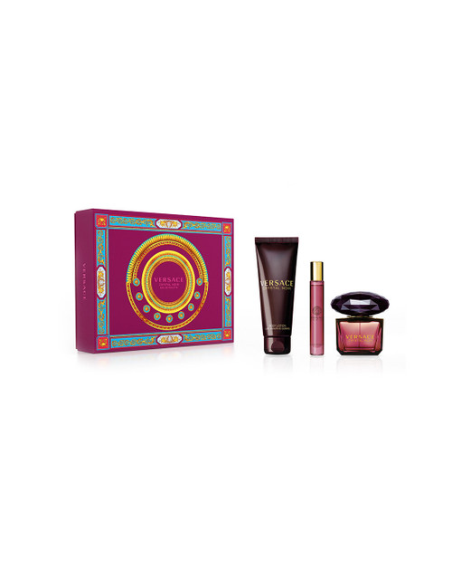 VERSACE CRYSTAL NOIR 3 PCS SET: 3 OZ EAU DE TOILETTE SPRAY + 10 ML EAU DE TOILETTE TRAVEL SPRAY + 5 OZ BODY LOTION (HARD BOX)