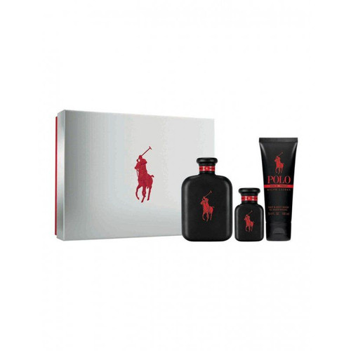 POLO RED EXTREME 3 PCS SET: 4.2 PARFUM SPRAY + 1.36 PARFUM SPRAY + 3.4 HAIR & BODY WASH (HARD BOX)