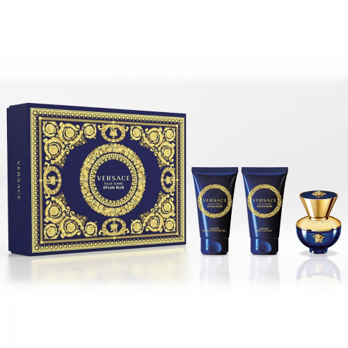 VERSACE DYLAN BLUE 3 PCS SET FOR WOMEN: 1.7 EAU DE PARFUM SPRAY + 1.7 SUBLIME BODY LOTION + 1.7 SUBLIME BATH & SHOWER GEL (HARD BOX)