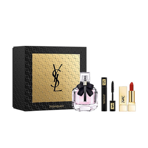 YVES SAINT LAURENT MON PARIS 3 PCS GIFT SET FOR WOMEN: 1.7 EDP + NO. 101  LIPSTICK + COSMETIC BAG 