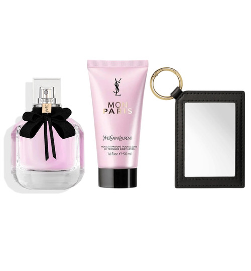 YSL MON PARIS 3 PCS SET FOR WOMEN: 3 OZ EAU DE PARFUM + 1.6 BODY LOTION + MIRROR (HARD)