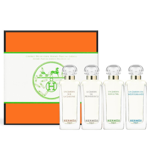 HERMES 4 PCS JARDINS DISCOVERY SET: SUR LA LAGUNE 0.25 EAU DE TOILETTE + MONSIEUR LI 0.25 EAU DE TOILETTE + SUR LE NIL 0.25 EAU DE TOILETTE + MEDITERRANEE 0.25 EAU DE TOILETTE (HARD BOX)