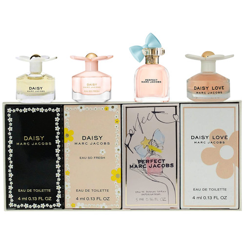 MARC JACOBS 4 PCS SET FOR WOMEN: PERFECT 0.16 EAU DE PARFUM + DAISY LOVE 0.13 EAU DE TOILETTE + DAISY EAU SO FRESH 0.13 EAU DE TOILETTE + DAISY 0.13 EAU DE TOILETTE (INDIVIDUALLY BOXED). MARC JACOBS 4 PCS SET FOR WOMEN: PERFECT 0.16 EAU DE PARFUM + DAISY LOVE 0.13 EAU DE TOILETTE + DAISY EAU SO FRESH 0.13 EAU DE TOILETTE + DAISY 0.13 EAU DE TOILETTE (INDIVIDUALLY BOXED).
