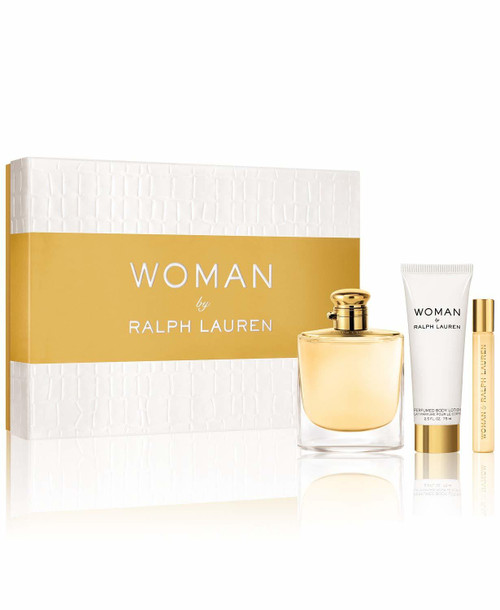 RALPH LAUREN WOMAN 3 PCS SET: 1.7 EAU DE PARFUM SPRAY + 0.34 EAU DE PARFUM ROLLERBALL + 2.5 BODY LOTION (HARD)