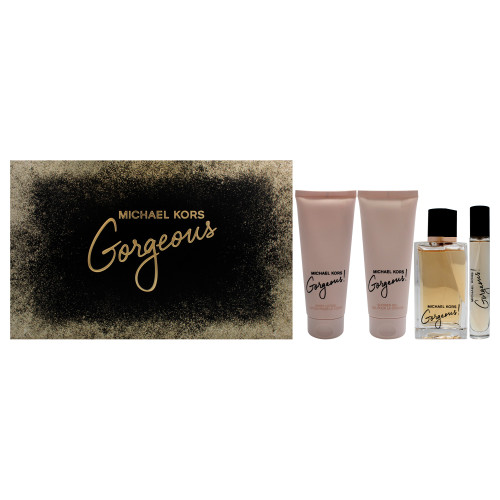 MICHAEL KORS GORGEOUS 4 PCS SET FOR WOMEN: 3.4 EAU DE PARFUM SPRAY + 0.3 EAU DE PARFUM SPRAY + 3.4 SHOWER GEL + 3.4 BODY LOTION MICHAEL KORS GORGEOUS 4 PCS SET FOR WOMEN: 3.4 EAU DE PARFUM SPRAY + 0.3 EAU DE PARFUM SPRAY + 3.4 SHOWER GEL + 3.4 BODY LOTION