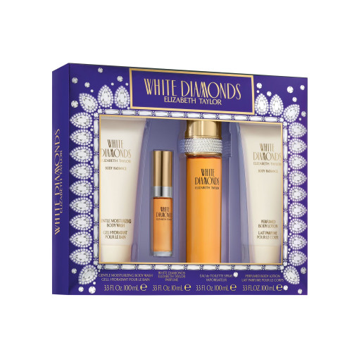 WHITE DIAMONDS 4 PCS SET FOR WOMEN: 3.3 EAU DE TOILETTE SPRAY + 0.33 EAU DE TOILETTE SPRAY + 3.3 BODY LOTION + 3.3 BODY WASH 