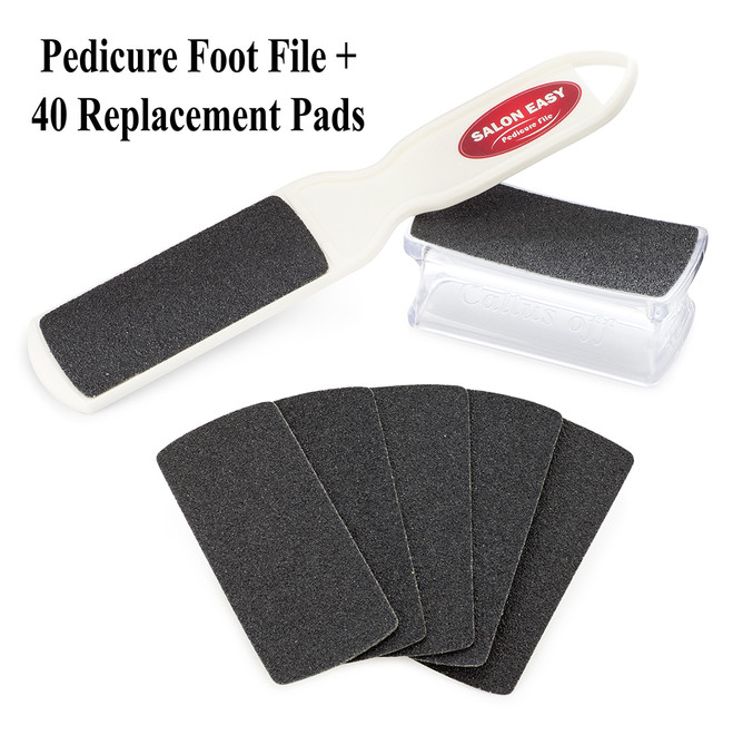 Pedicure Foot File + 40 cnt Replacement Pads Grit 80