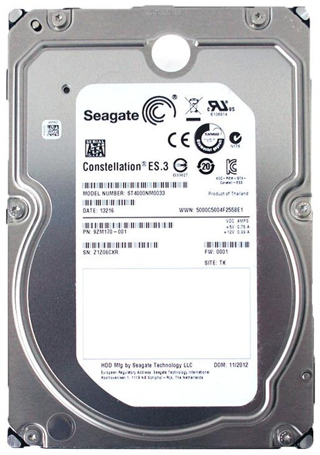 Seagate Constellation ES.3 ST4000NM0033 4TB 7200 RPM 128MB Cache SATA 6.0Gb/s 3.5" Enterprise Internal Hard Drive - Used