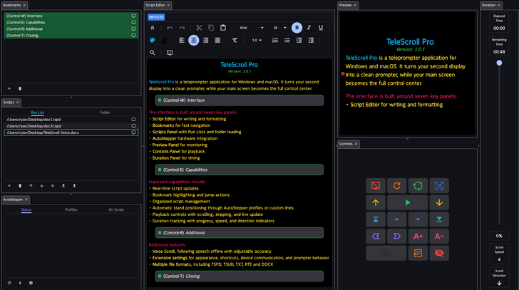 TeleScroll Pro | Live-Editing Professional Teleprompter Software