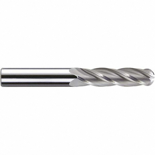 1/4" Ball End Mill Carbide 4 Flute 30° Helix Extra Extra Long Length Uncoated HTC DIA=1/4" LOC=3" OAL=6" SHK=1/4"