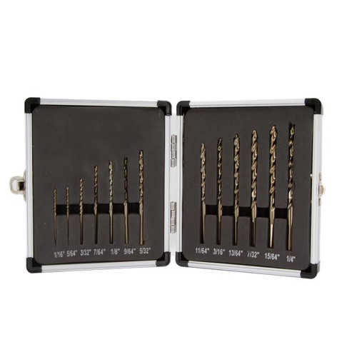 13 Piece Cobalt Stepped Drill Set in Aluminum Case (1/16 - 1/4 x 64ths, Less Than 1/8 No Step Point)