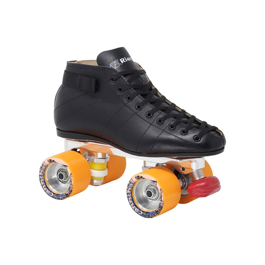 Riedell 595 White Roller Skates with Powertrac Plates and Cannibal