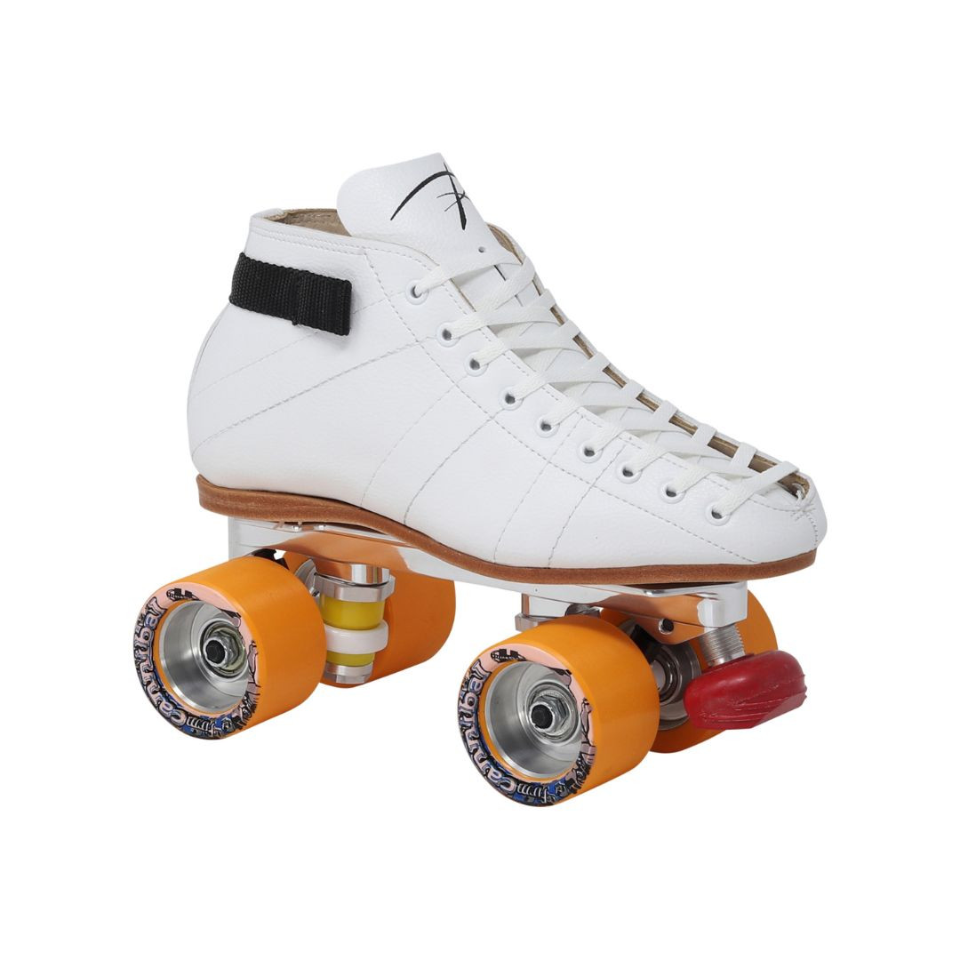【リョウタ】ルチル Riedell 595 White Roller Skates with Powertrac Plates and Cannibal