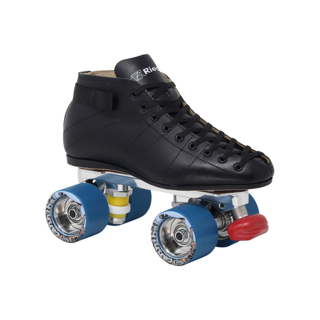 Riedell 595 White Roller Skates with Powertrac Plates and Cannibal