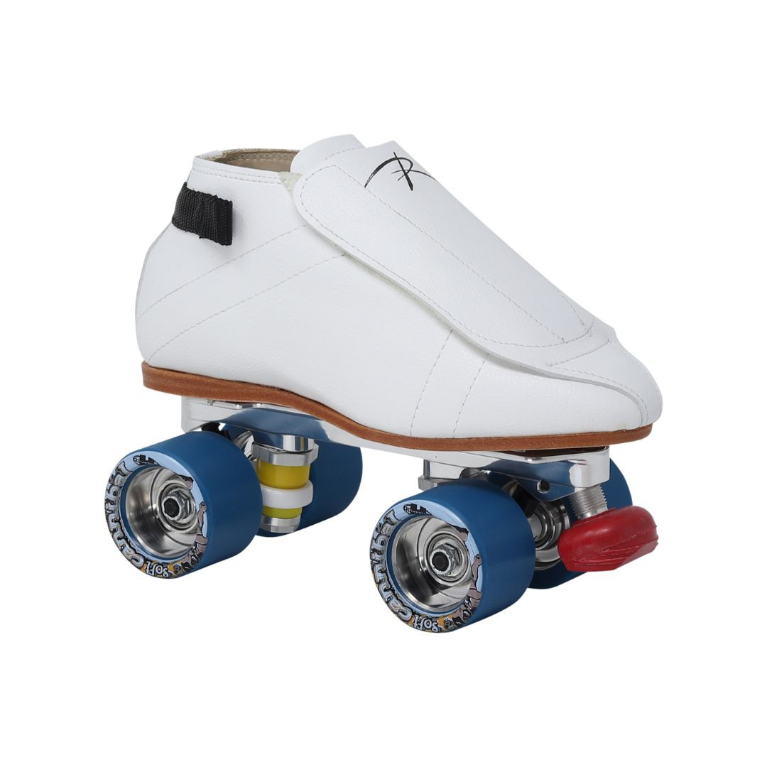 Riedell White 395 Roller Skates with Powertrac Plates and Cannibal