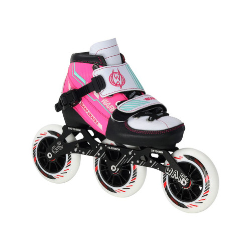 Front Facing Pink White Black Warp Adjustable Roller Blades from Roller Skate Nation