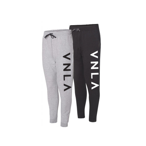 Front Facing Black and Grey VNLA Sweatpants from Roller Skate Nation