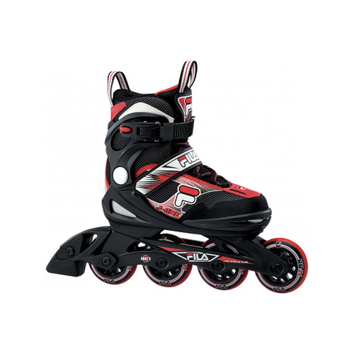 Front Facing Black/Red FILA J-one Kids Adjustable Inline Skates from Rollerskatenation