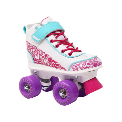 Front Facing White/Pink Lenexa Doodle Roller Skates from Rollerskatenation