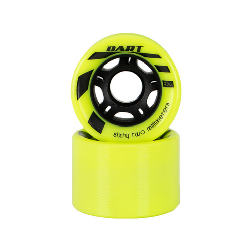 Front Facing Neon Yellow Riedell Dart Wheels + Bearings from Roller Skate Nation