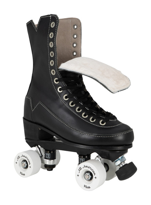 Front Facing VNLA Godfather Roller Skates with white wheels from Roller Skate Nation