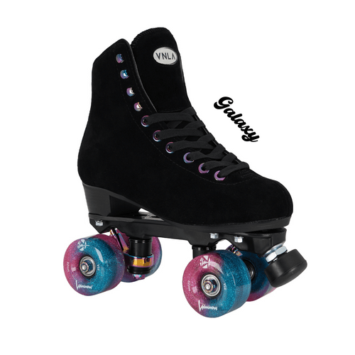 Black suede VNLA Luna Roller Skates with Luminous Wheels from Roller Skate Nation 2