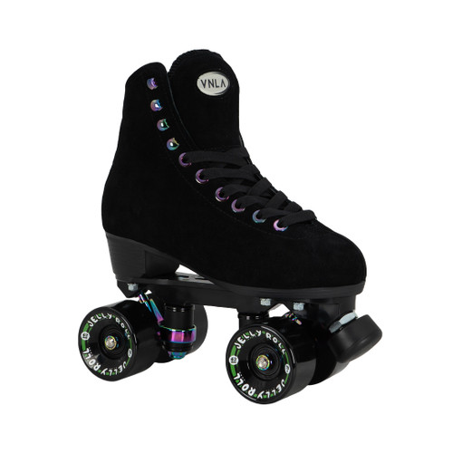 VNLA LUNA Black Suede Roller Skate with Backspin Jelly Roll Outdoor Wheels