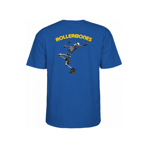 Rollerbones Dancing Skeletons T-Shirt in Blue, Backside 