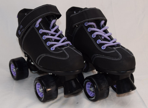**Slightly Used** Sure-Grip Rincon Indoor/Outdoor Speed Skates || Black/Purple, Men's 5 (Ladies' 4)