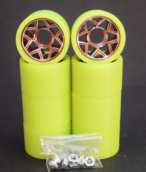 Slightly Used - - Backspin Astro Wheels w/Locknuts || Yellow (65mm X 43mm)