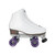 Side Facing White Riedell 120 Roller Skates with Purple wheels From Roller Skate Nation