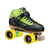 Side Facing Black and Green Roller Derby Elite Stomp Factor 1 Roller Skates from Roller Skate Nation 