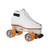 White Riedell 595 Laser Cannibal Speed Skates with Orange Wheels