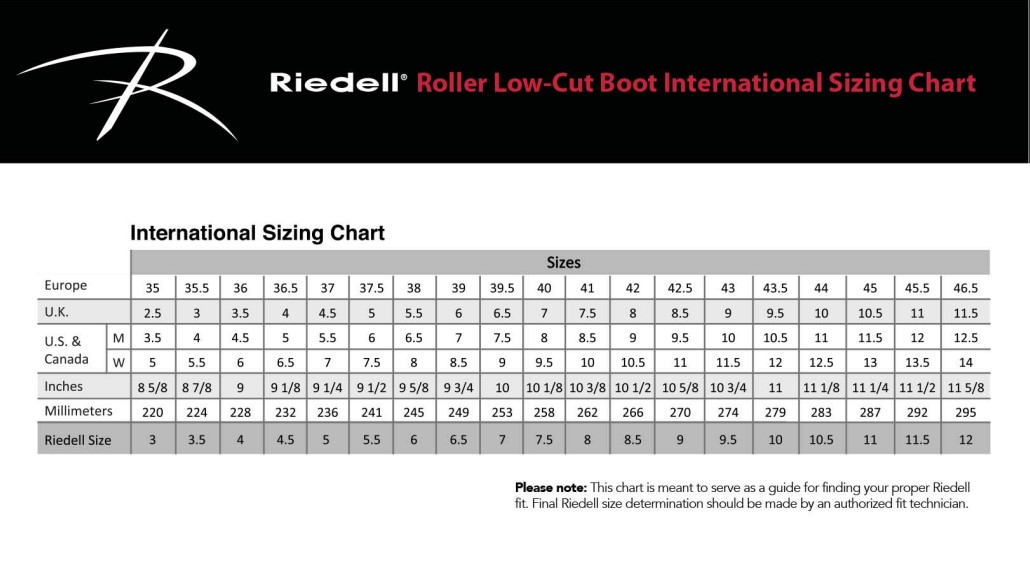 Riedell Skates Size Chart Low Top