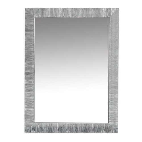 DunaWest Wood Encased Wall Mirror with Striped Motif Edges and Shimmering Leaf, Gray