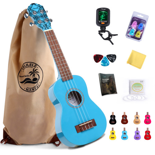 Soprano Ukulele 21 inch Mahogany Mini Kids Guitar Hawaiian ukelele Instrument Kit ukalalee for Beginner Adults Kids Starter(Light Blue)