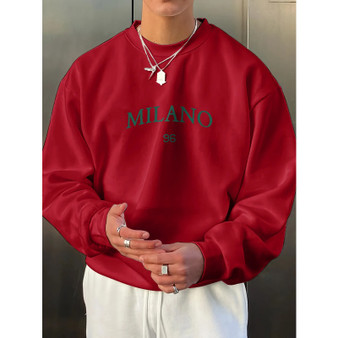 Men's Autumn/Winter Fashionable Casual Loose-Fit Printed Fleece Crewneck Long-Sleeve Hoodie