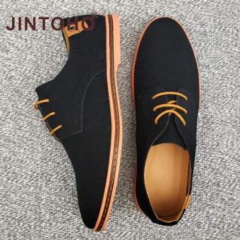 High Quality Big Size Men's Black Leather Flat Shoes Slip Resistant Rubber Sole Comfortable Leather Shoes