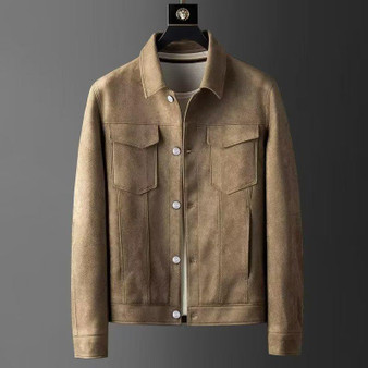 New Spring Autumn Casual Jackets Men Turn Down Collar Slim Fit England Style Deerskin Fleece Jacket Male Vintage Outwear Coats