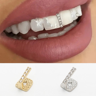 YOUNGX Hip Hop Single Vertical Bar Zircon Teeth Grillz Y2K Vintage CZ Stone Tooth Caps For Women Men Jewelry Dental Grills