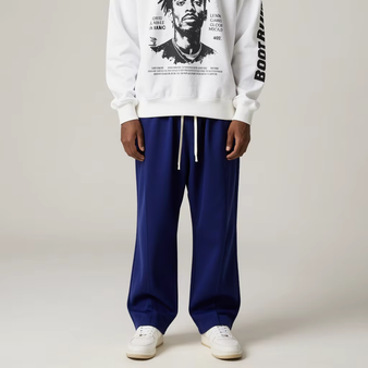 81 Cotton Curved Leg Drawstring Regular Fit Casual Custom Men Sweatpants Baggy and Hoodie Set