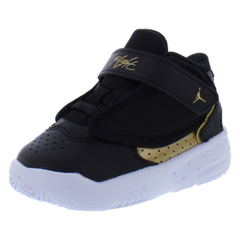 Jordan Max Aura 4 Infant Toddler Shoes Black Gold Mesh Upper Rubber Outsole EVA Midsole Boys Basketball Shoes Spring