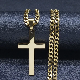 Christian Hip Hop Stainless Steel Jesus Cross Chain Necklace for Women Men Gold Color Statement Necklace Jewelry Collier Croix